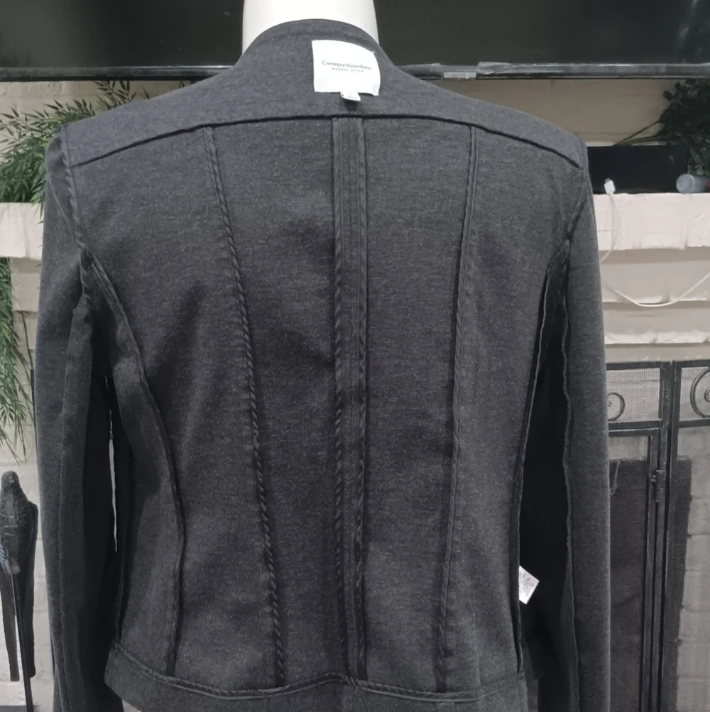 Catherine Malandrino Gray Asymmetrical Zip Moto Jacket Size XL Runway Style Knit - Picture 6 of 14